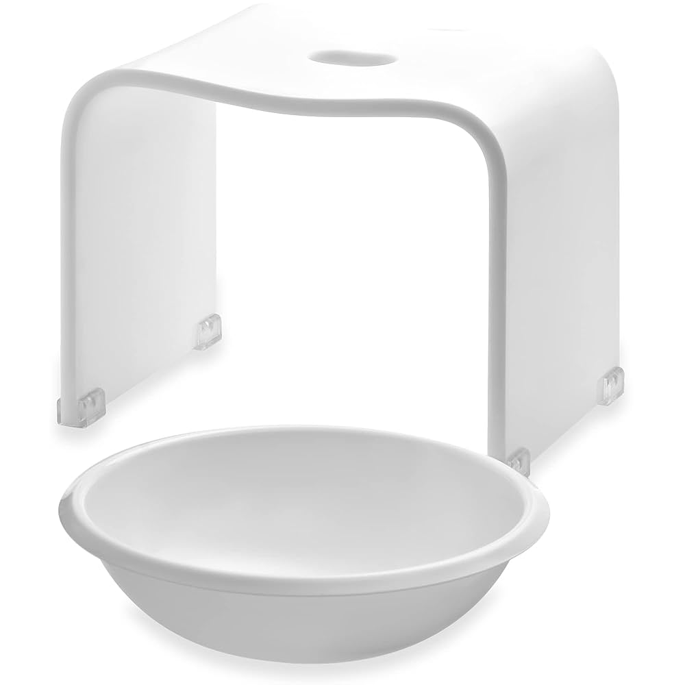 バスチェア　アクリル　風呂椅子　洗面器　セット　ホワイト　25センチ Amazon｜Kuai アクリル バスチェア ボウル セット 風呂椅子 洗面